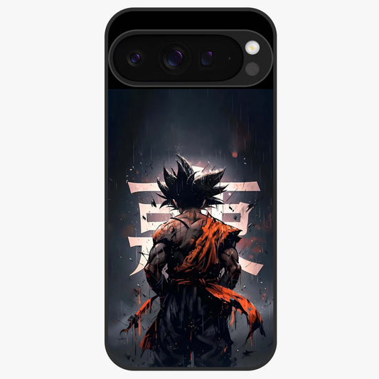 Dark Warrior In Rain Glass Case showing flat back view with warrior artwork in rainy atmosphere and glossy glass finish.