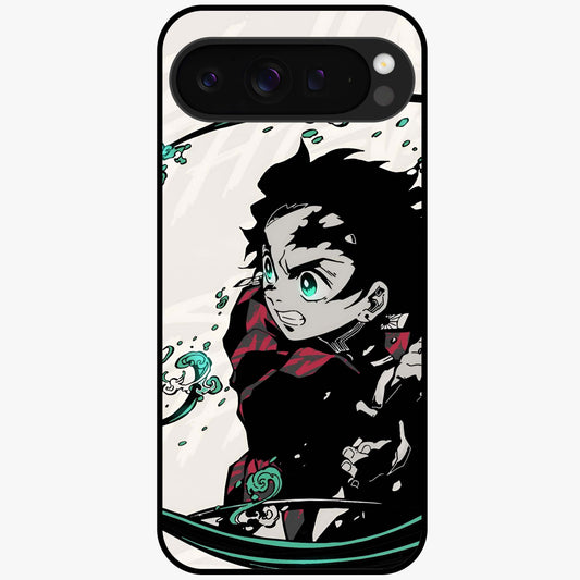 Demon Slayer Glass Case showing flat back view with bold anime inspired artwork and glossy glass finish.