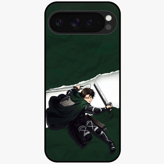 Emerald War Vanguard Glass Case showing flat back view with powerful warrior themed artwork and glossy glass finish.
