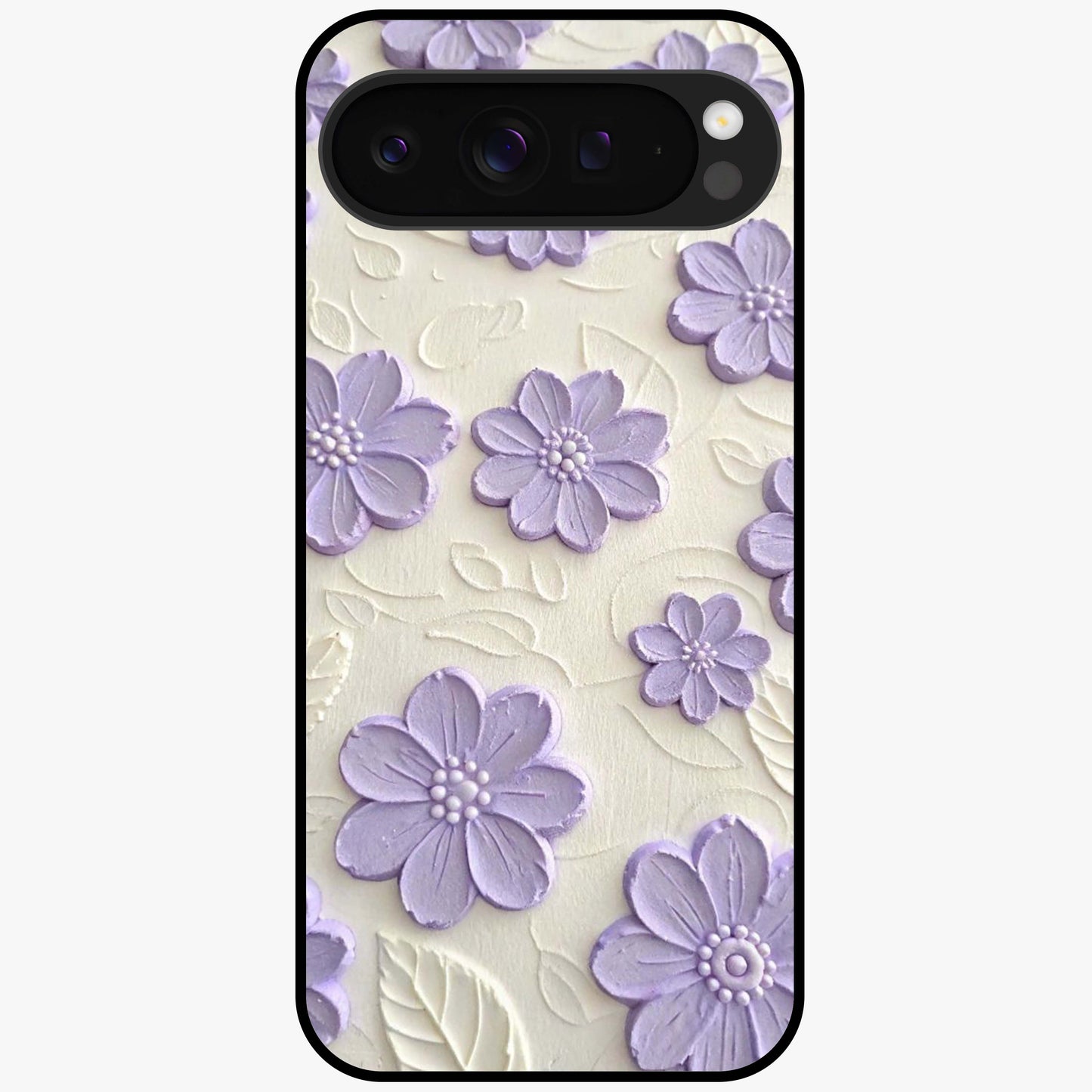 Floral Wall Art With Purple Flowers Glass Case showing flat back view with purple flower artwork and glossy glass finish.