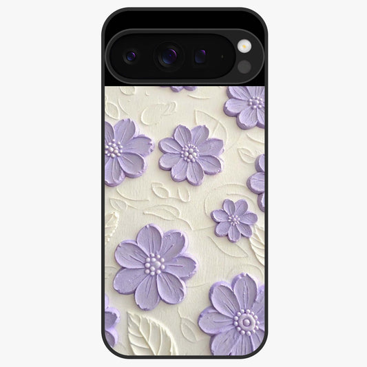 Floral Wall Art With Purple Flowers Glass Case showing flat back view with purple flower artwork and glossy glass finish.