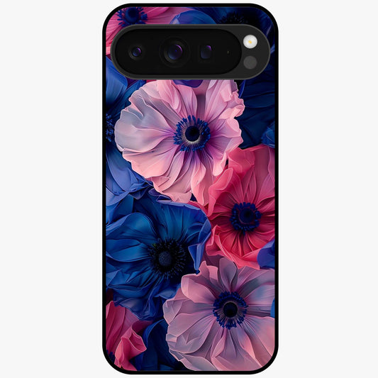 Flower Paper Art Pattern Glass Case showing flat back view with paper cut style floral artwork and glossy glass finish.