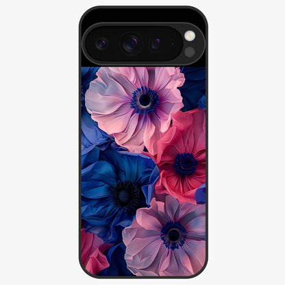 Flower Paper Art Pattern Glass Case showing flat back view with paper cut style floral artwork and glossy glass finish.