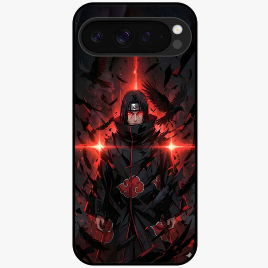 Focused Blade Discipline Glass Case showing flat back view with warrior sword themed artwork and glossy glass finish.