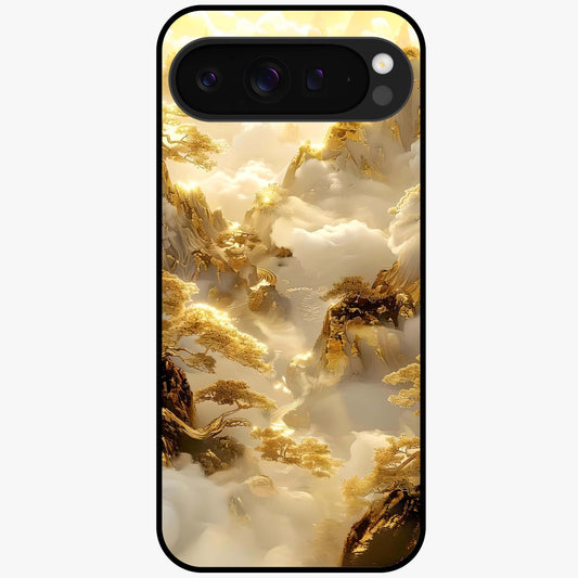 Gates Of Illumination Glass Case showing flat back view with mystical illuminated gate artwork and glossy glass finish.