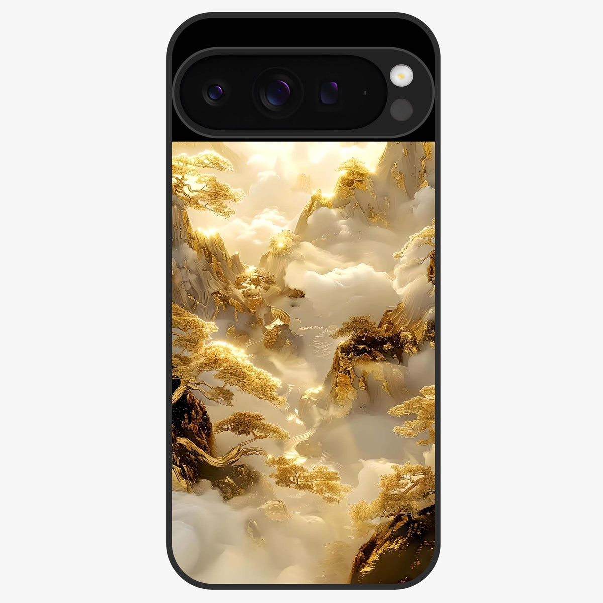 Gates Of Illumination Glass Case showing flat back view with mystical illuminated gate artwork and glossy glass finish.