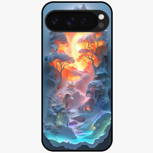 Glow Forest Portal Glass Case showing flat back view with glowing forest portal artwork and glossy glass finish.