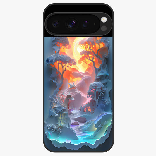 Glow Forest Portal Glass Case showing flat back view with glowing forest portal artwork and glossy glass finish.