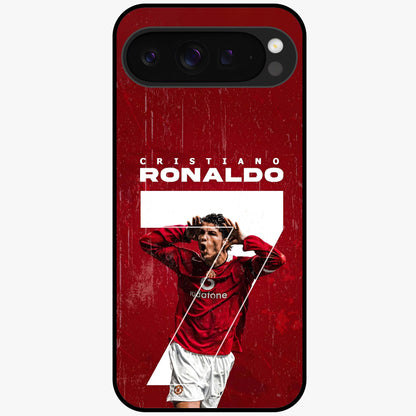 Goal Celebration Legacy Glass Case showing flat back view with football celebration inspired artwork and glossy glass finish.