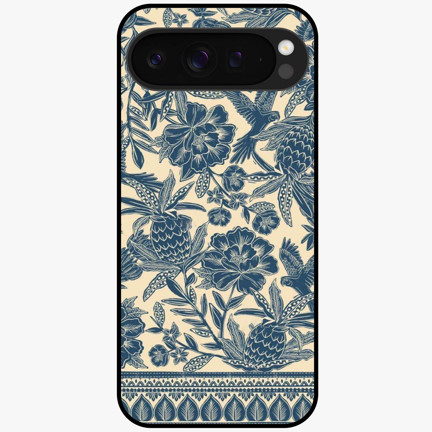 Heirloom Wild Bloom Glass Case showing flat back view with vintage inspired wild flower artwork and glossy glass finish.