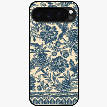 Heirloom Wild Bloom Glass Case showing flat back view with vintage inspired wild flower artwork and glossy glass finish.
