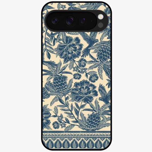 Heirloom Wild Bloom Glass Case showing flat back view with vintage inspired wild flower artwork and glossy glass finish.