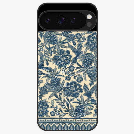 Heirloom Wild Bloom Glass Case showing flat back view with vintage inspired wild flower artwork and glossy glass finish.