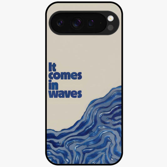 It Comes In Waves Quote Glass Case showing flat back view with inspirational wave themed quote artwork and glossy glass finish.