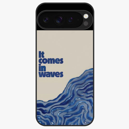 It Comes In Waves Quote Glass Case showing flat back view with inspirational wave themed quote artwork and glossy glass finish.