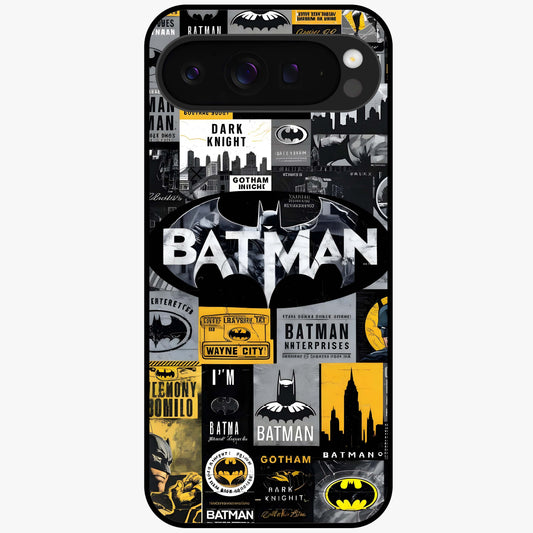 Knight Gotham Rise Glass Case showing flat back view with dark hero inspired artwork and glossy glass finish.