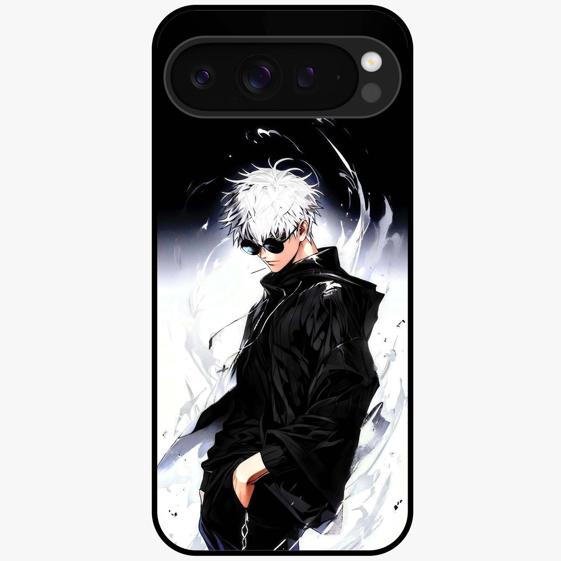 Limitless Shadow King Glass Case showing flat back view with powerful shadow warrior artwork and glossy glass finish.