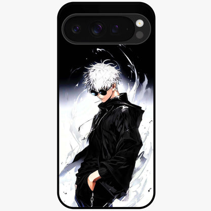Limitless Shadow King Glass Case showing flat back view with powerful shadow warrior artwork and glossy glass finish.
