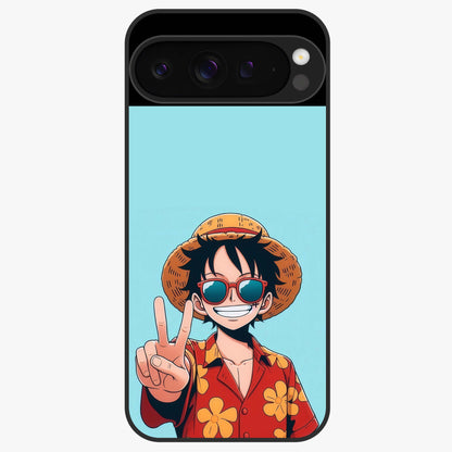 Luffy Summer Anime Vibe Glass Case showing flat back view with vibrant anime character artwork and glossy glass finish.