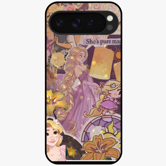 Magical Tangled Dream Glass Case showing flat back view with dreamy tangled artwork and glossy glass finish.