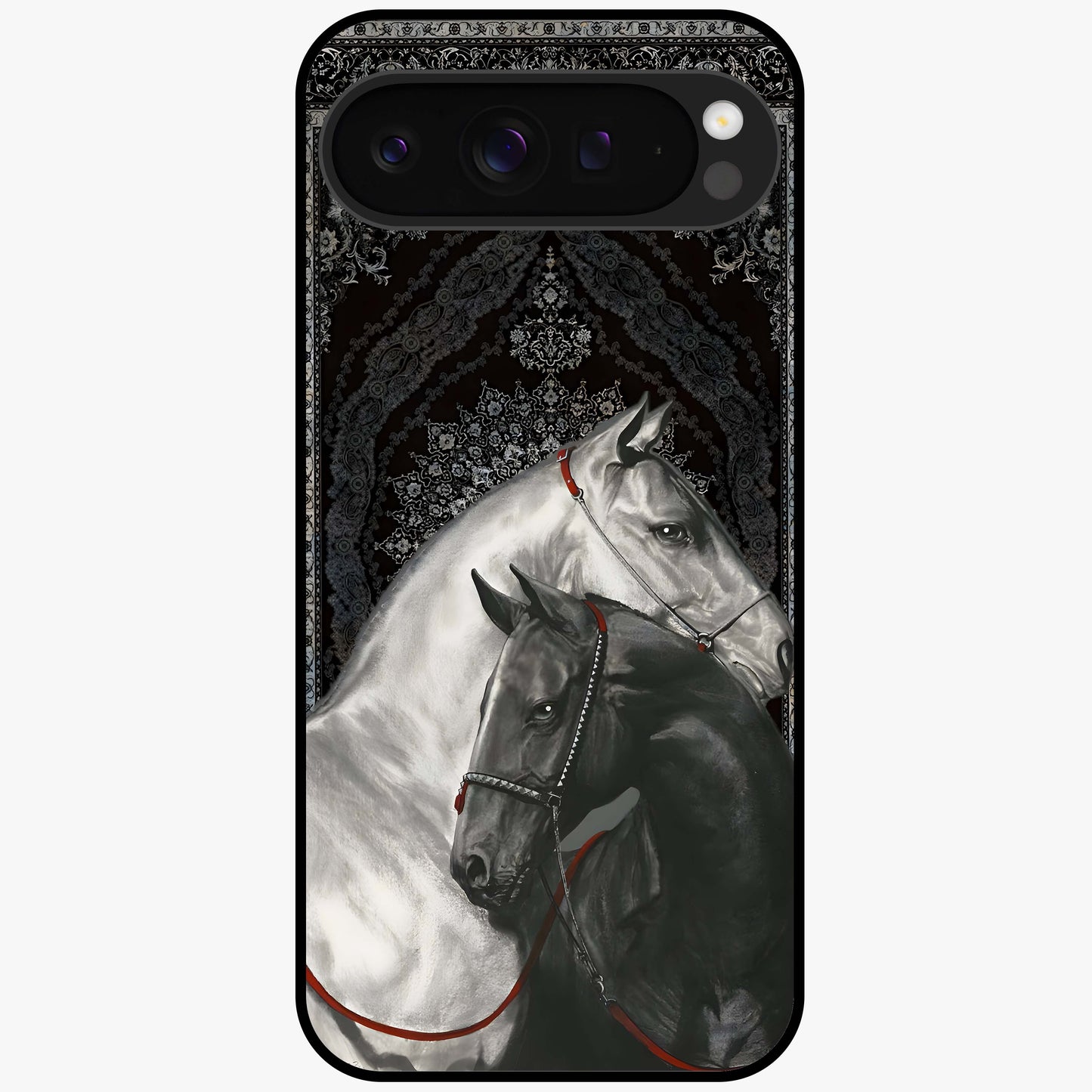 Majestic Ride Legacy Glass Case showing flat back view with powerful automotive inspired artwork and glossy glass finish.