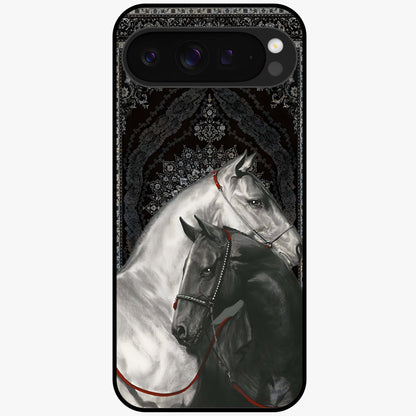 Majestic Ride Legacy Glass Case showing flat back view with powerful automotive inspired artwork and glossy glass finish.