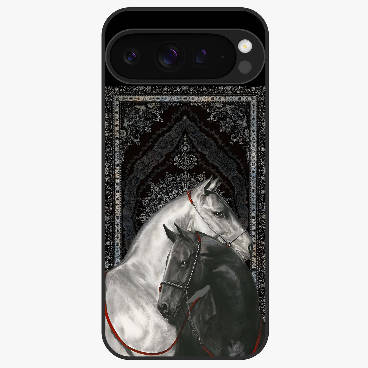 Majestic Ride Legacy Glass Case showing flat back view with powerful automotive inspired artwork and glossy glass finish.