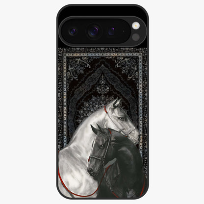 Majestic Ride Legacy Glass Case showing flat back view with powerful automotive inspired artwork and glossy glass finish.