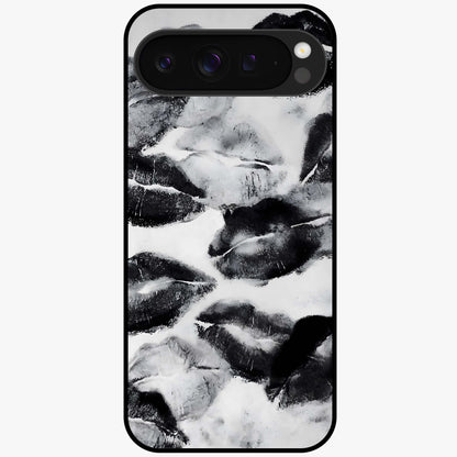 Midnight Kiss Marks Glass Case showing flat back view with lipstick kiss mark artwork and glossy glass finish.