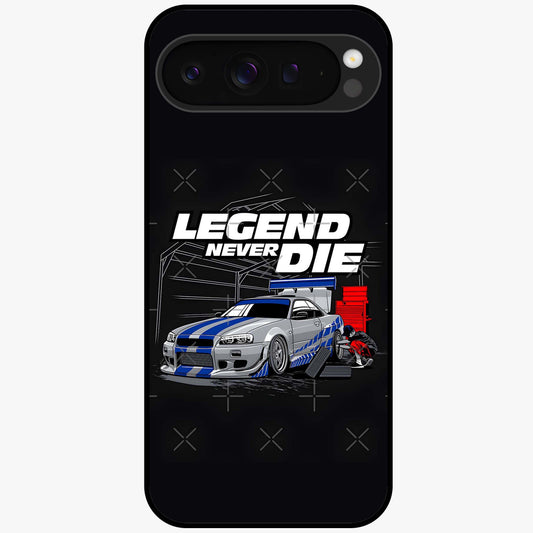 Midnight Racing Legacy Glass Case showing flat back view with sleek racing inspired artwork and glossy glass finish.