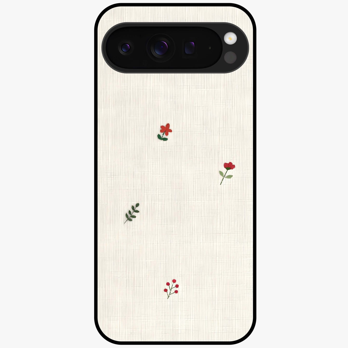 Minimal Petal Whispers Glass Case showing flat back view with soft minimal floral artwork and glossy glass finish.