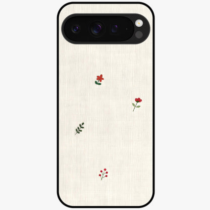 Minimal Petal Whispers Glass Case showing flat back view with soft minimal floral artwork and glossy glass finish.