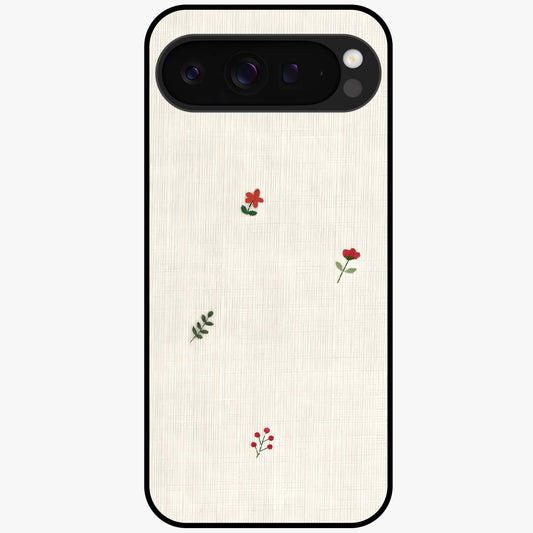 Minimal Petal Whispers Glass Case showing flat back view with soft minimal floral artwork and glossy glass finish.