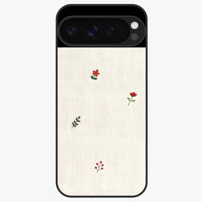 Minimal Petal Whispers Glass Case showing flat back view with soft minimal floral artwork and glossy glass finish.