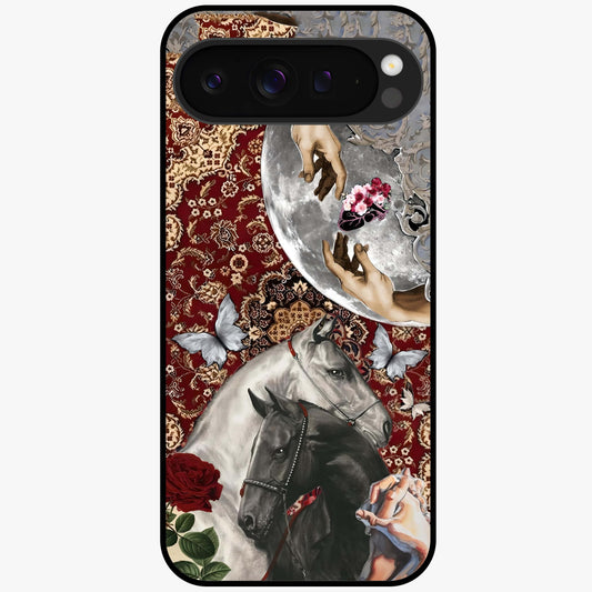 Moonlit Royal Stallion Glass Case showing flat back view with majestic horse under moonlight artwork and glossy glass finish.