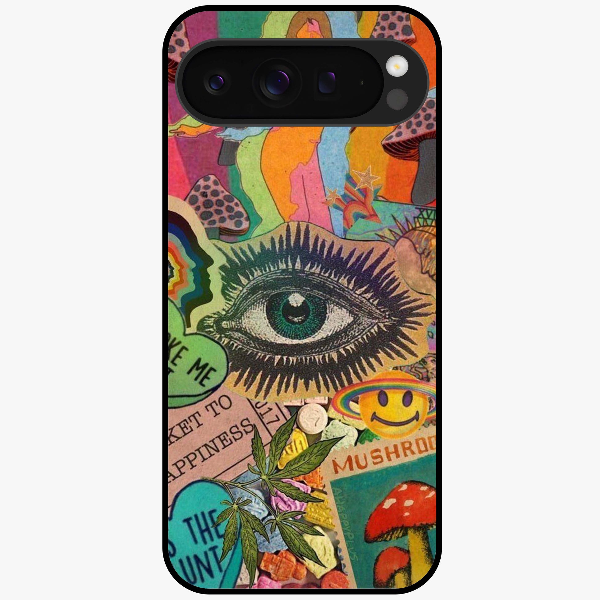 Mystic Eye Wonderland Glass Case showing flat back view with mystical eye themed artwork and glossy glass finish.