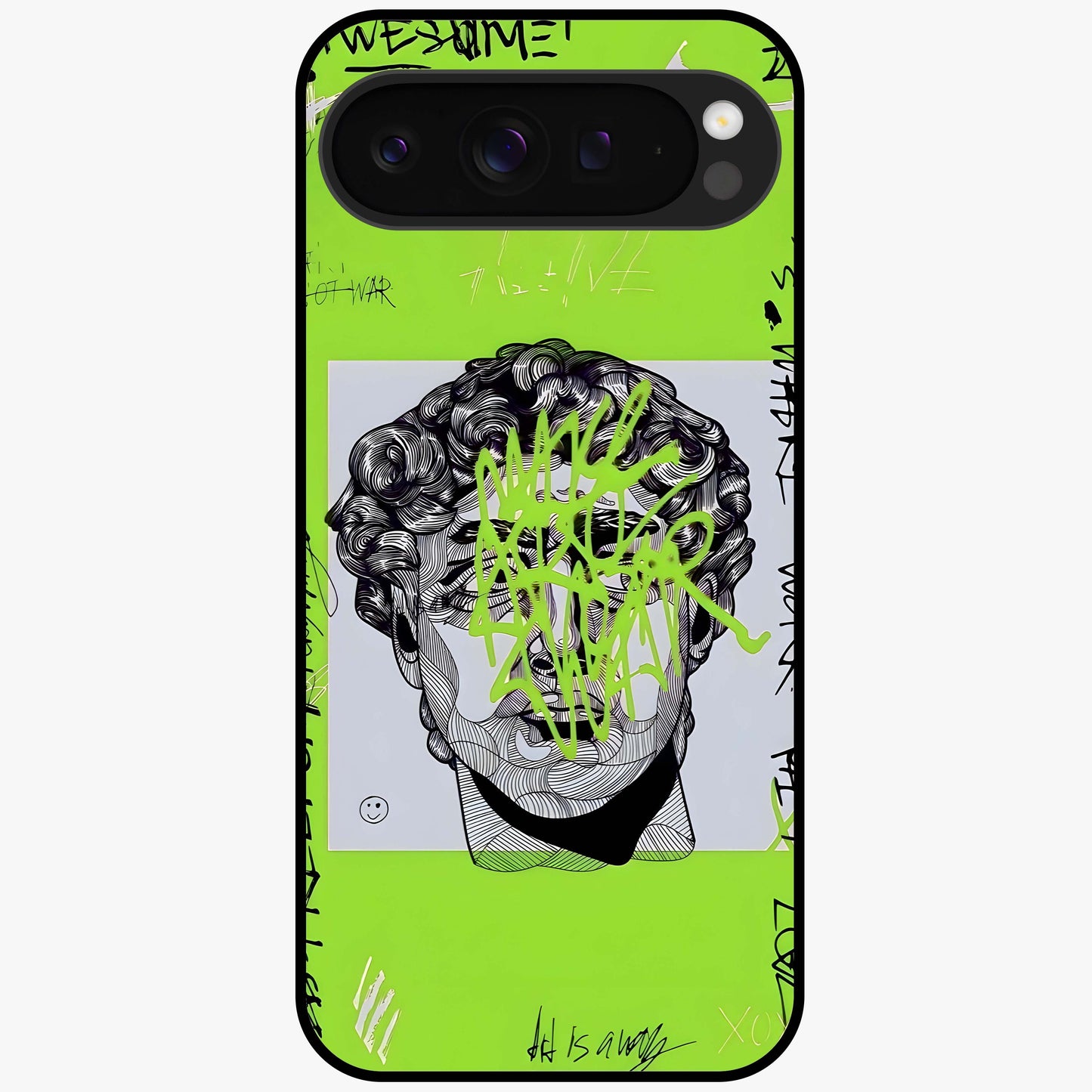 Neo Graffiti Rebellion Glass Case showing flat back view with vibrant graffiti artwork and glossy glass finish.