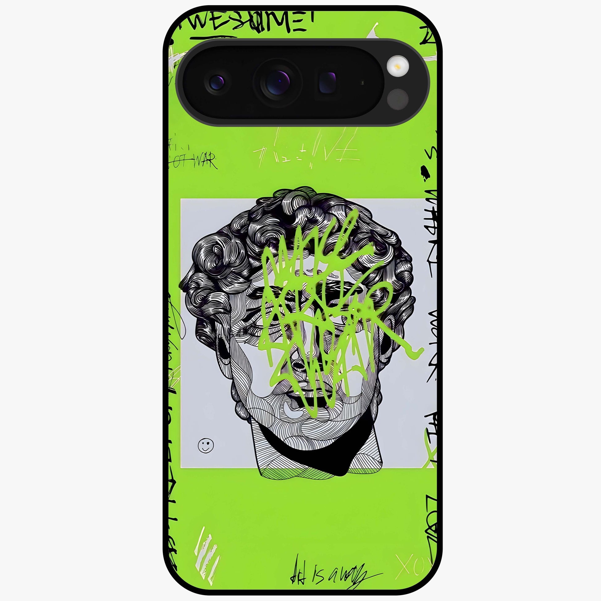 Neo Graffiti Rebellion Glass Case showing flat back view with vibrant graffiti artwork and glossy glass finish.