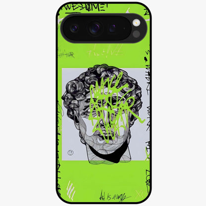 Neo Graffiti Rebellion Glass Case showing flat back view with vibrant graffiti artwork and glossy glass finish.
