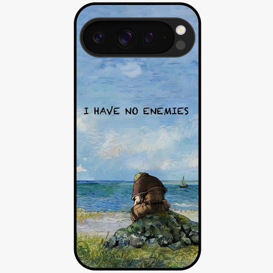 Peace Beyond War Glass Case showing flat back view with symbolic peace themed artwork and glossy glass finish.