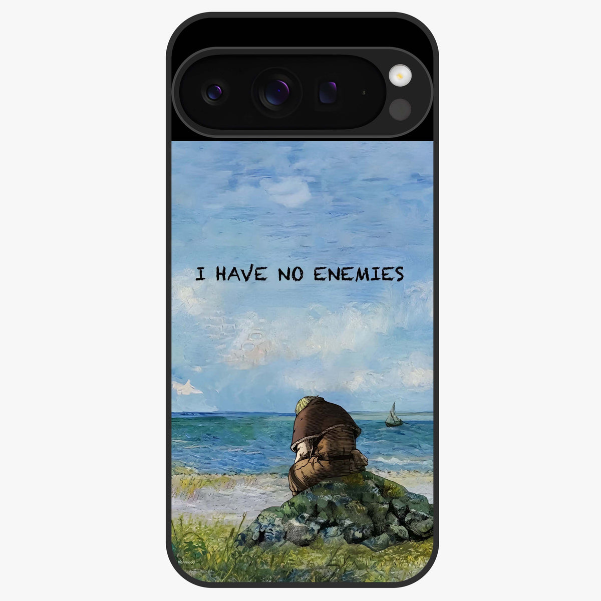 Peace Beyond War Glass Case showing flat back view with symbolic peace themed artwork and glossy glass finish.