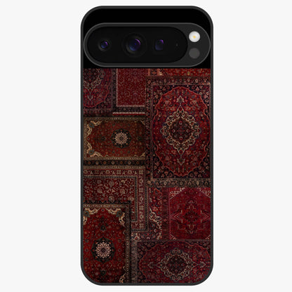 Persian Velvet Tale Glass Case showing flat back view with luxurious Persian velvet pattern artwork and glossy glass finish.