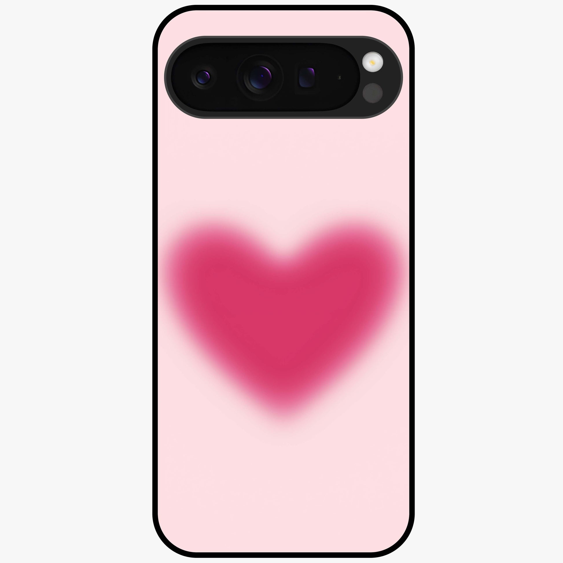 Pink Aura Heart Glass Case showing flat back view with glowing heart artwork and glossy glass finish.