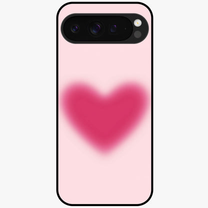 Pink Aura Heart Glass Case showing flat back view with glowing heart artwork and glossy glass finish.