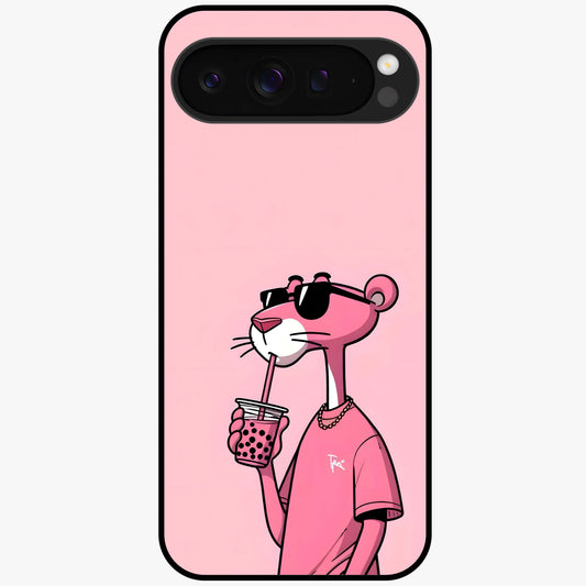 Pink Panther Glass Case showing flat back view with iconic pink panther artwork and glossy glass finish.