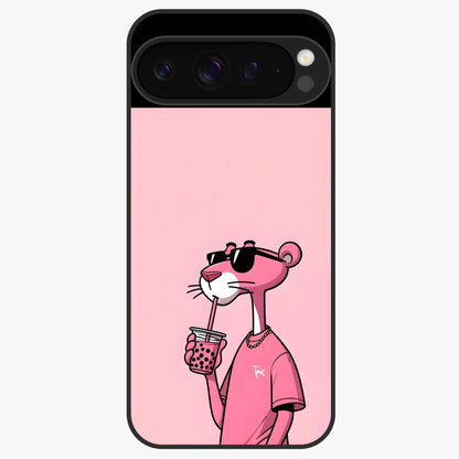Pink Panther Glass Case showing flat back view with iconic pink panther artwork and glossy glass finish.