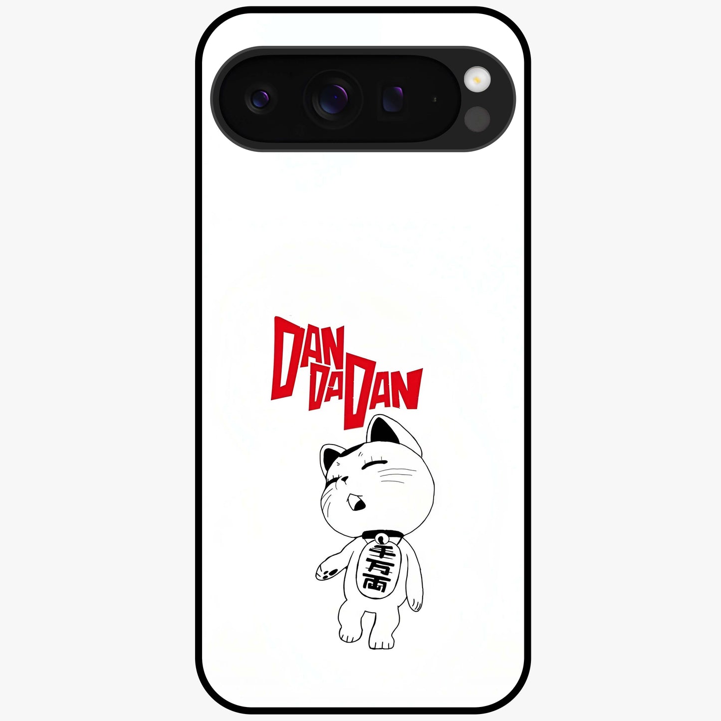 Playful Spirit Charm Glass Case showing flat back view with cheerful charm themed artwork and glossy glass finish.