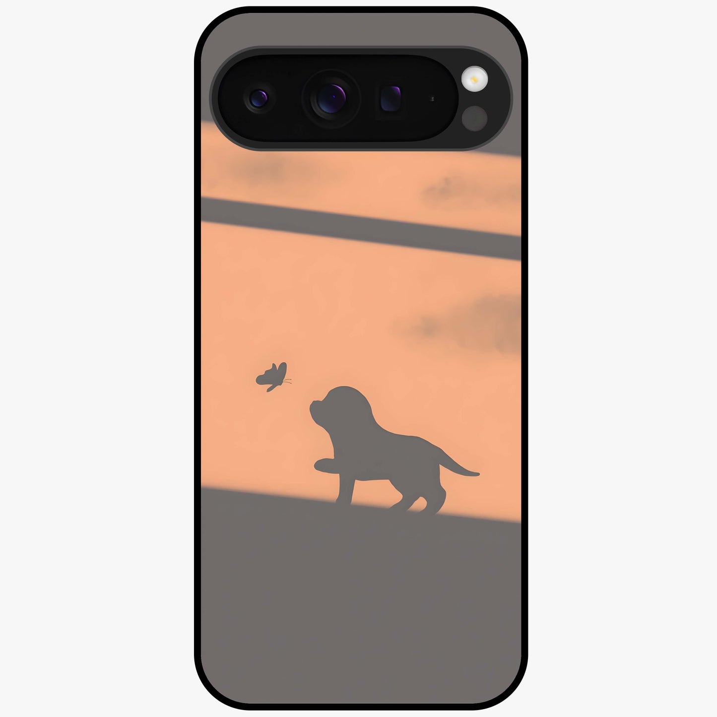 Puppy Shadow Art Glass Case showing flat back view with cute puppy shadow style artwork and glossy glass finish.