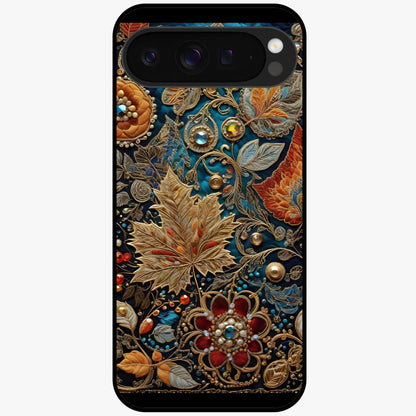 Royal Jewel Garden Glass Case showing flat back view with decorative floral garden artwork and glossy glass finish.