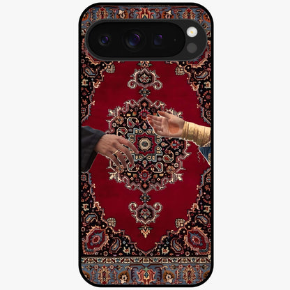 Royal Touch Reach Glass Case showing flat back view with elegant royal themed artwork and glossy glass finish.